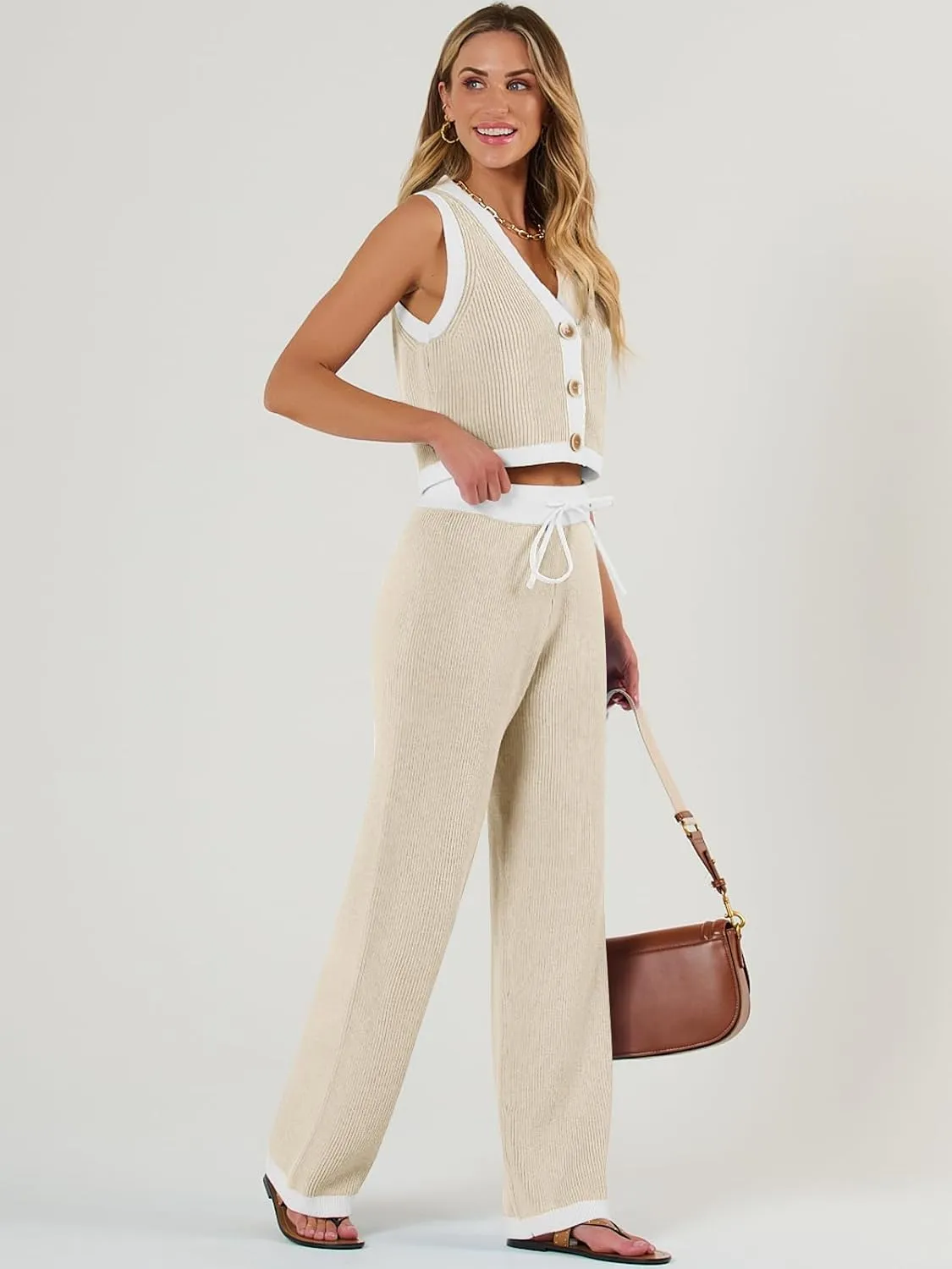 LILLUSORY 2 Piece Knit Sets Women's Summer Vest Sweatsuit Sets