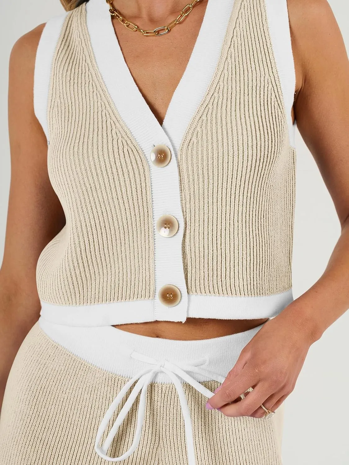 LILLUSORY 2 Piece Knit Sets Women's Summer Vest Sweatsuit Sets