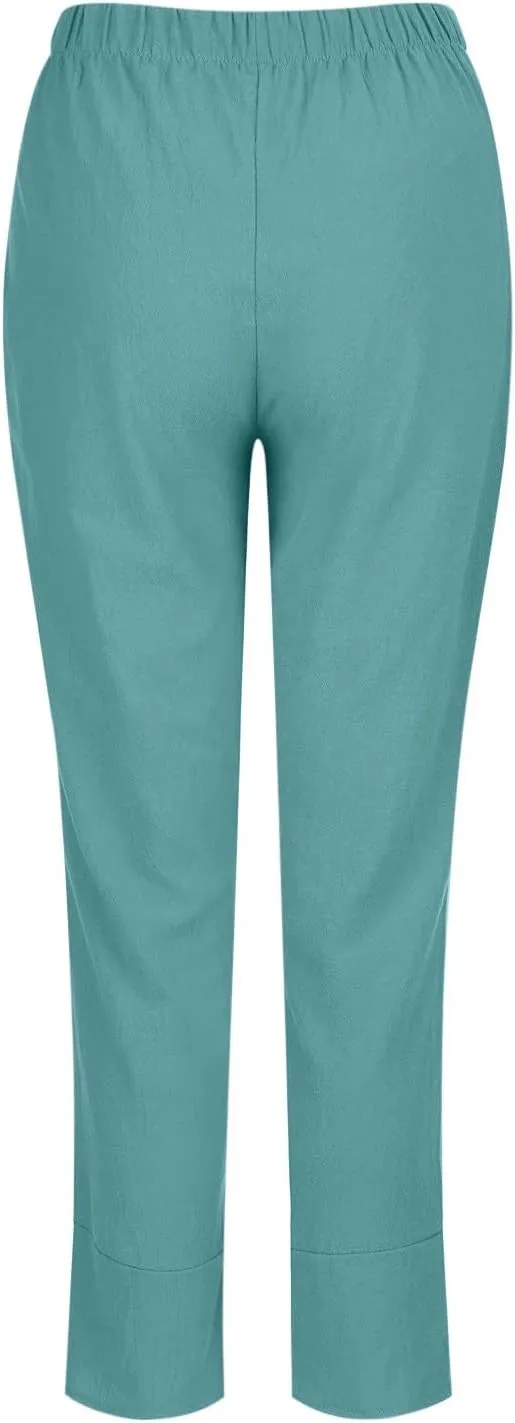 Linen Pants for Women High Waist Cotton Trouser with Pockets 2025 Summer Fashion Palazzo Beach Pants Plus Size M-5xl
