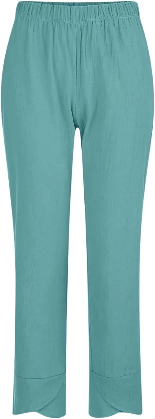 Linen Pants for Women High Waist Cotton Trouser with Pockets 2025 Summer Fashion Palazzo Beach Pants Plus Size M-5xl