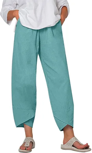 Linen Pants for Women High Waist Cotton Trouser with Pockets 2025 Summer Fashion Palazzo Beach Pants Plus Size M-5xl