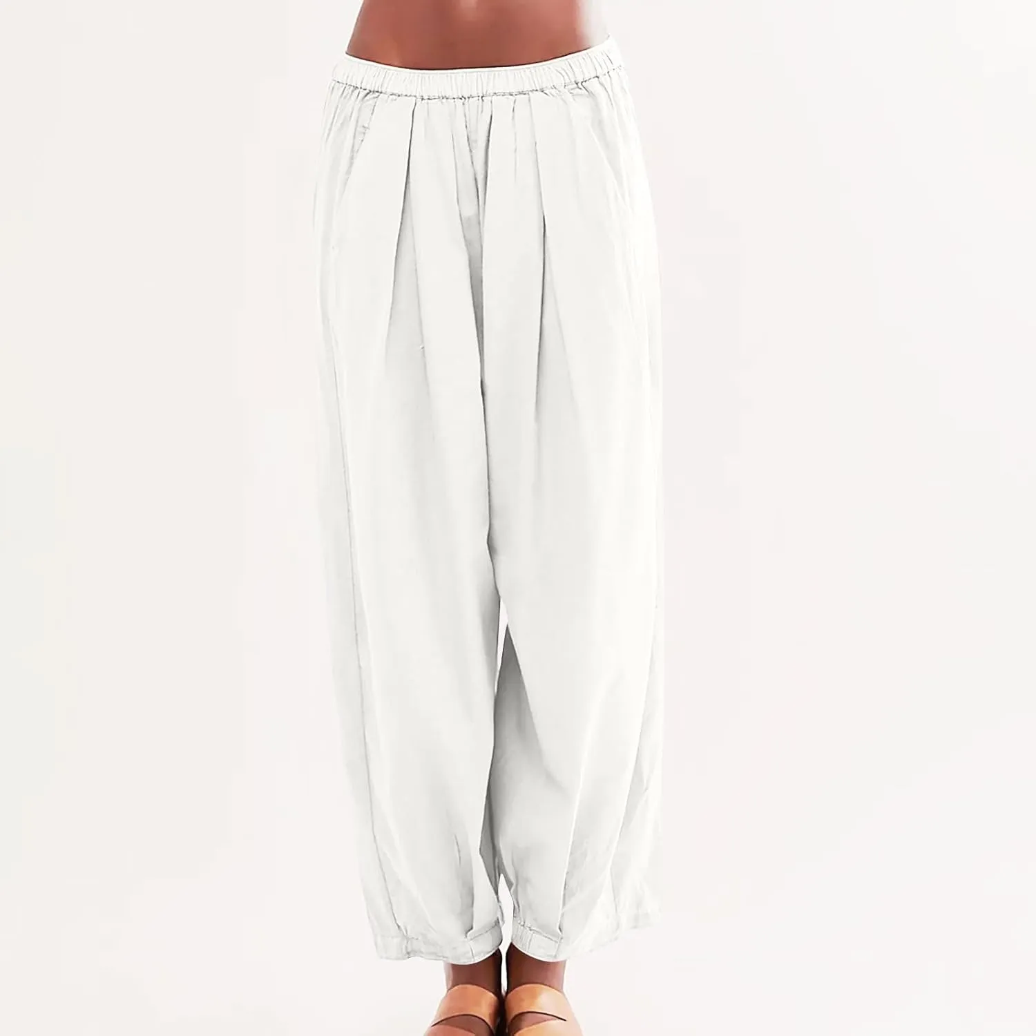 Linen Pants Womens High Waist Loose Fit Beach Pants Casual Wide Leg Pants with Pockets Summer Fashion Lounges 2025