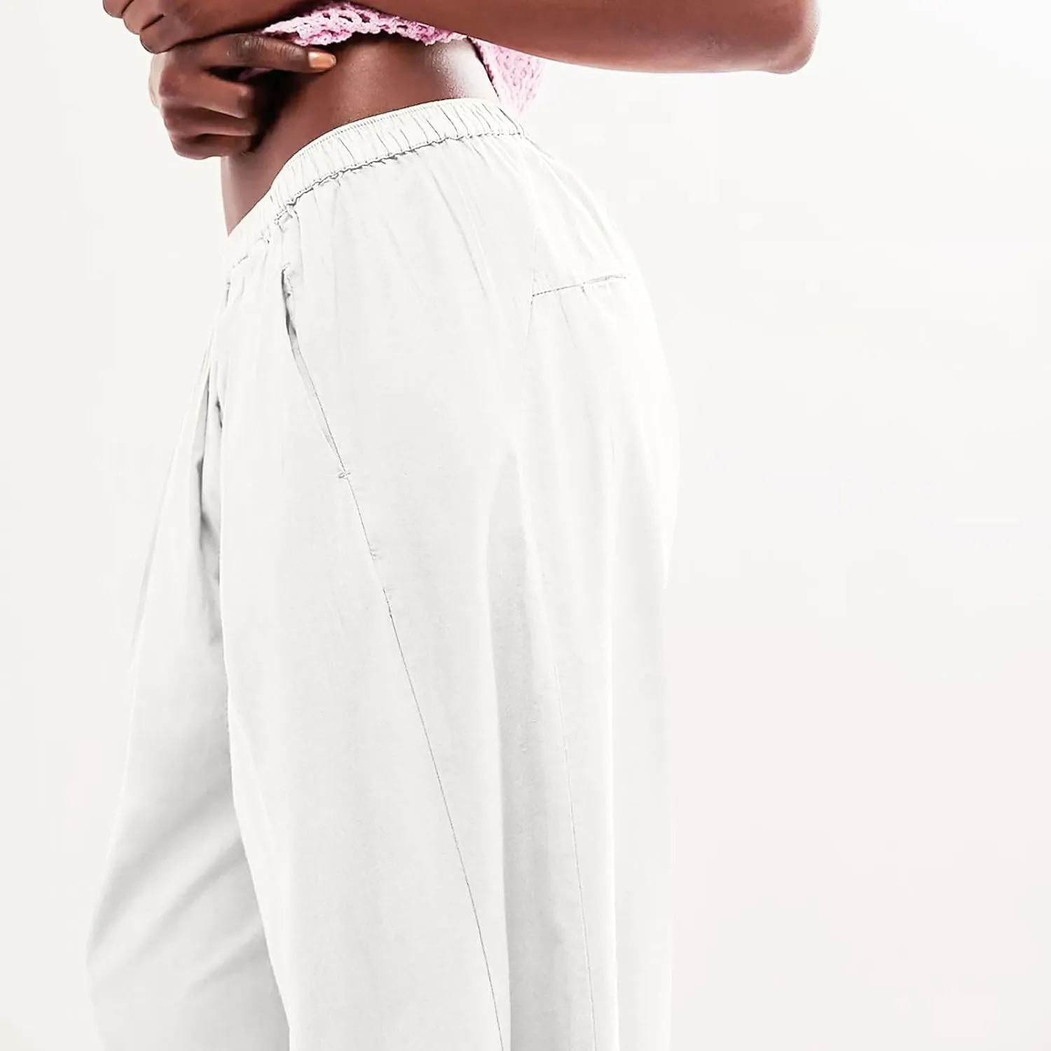 Linen Pants Womens High Waist Loose Fit Beach Pants Casual Wide Leg Pants with Pockets Summer Fashion Lounges 2025