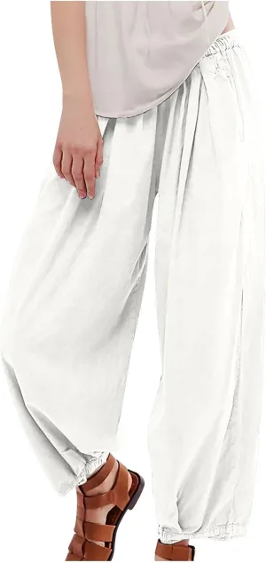 Linen Pants Womens High Waist Loose Fit Beach Pants Casual Wide Leg Pants with Pockets Summer Fashion Lounges 2025