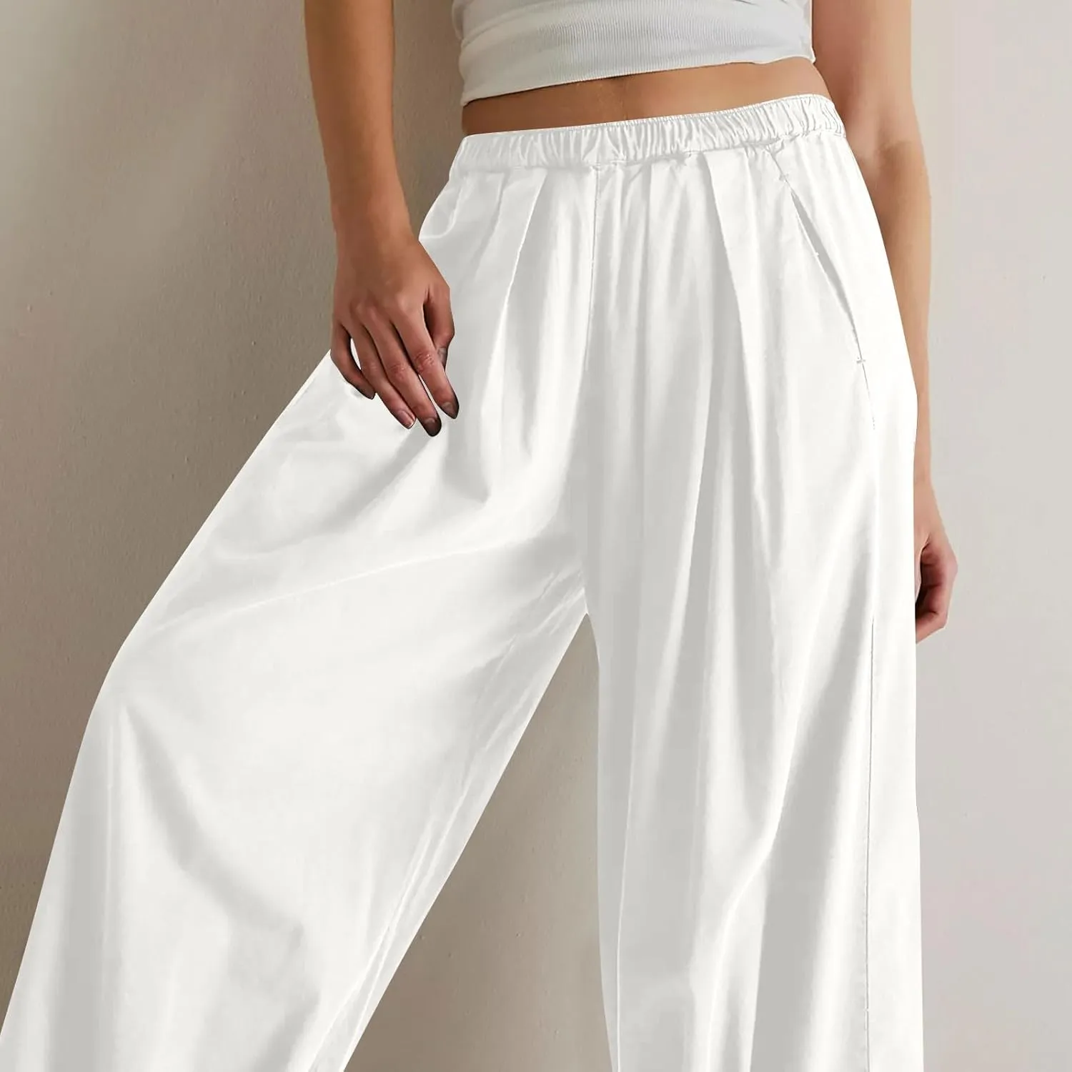 Linen Pants Womens High Waist Loose Fit Beach Pants Casual Wide Leg Pants with Pockets Summer Fashion Lounges 2025