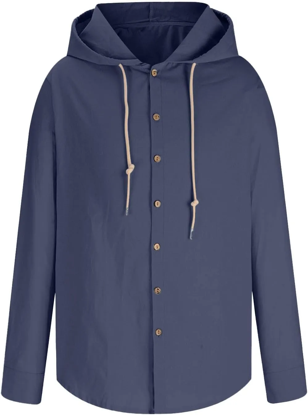 Linen Shirts for Men Casual Button Shirts Summer Cotton Linen Drawstring Hoodie Beach Long Sleeve Shirts Top with Hood