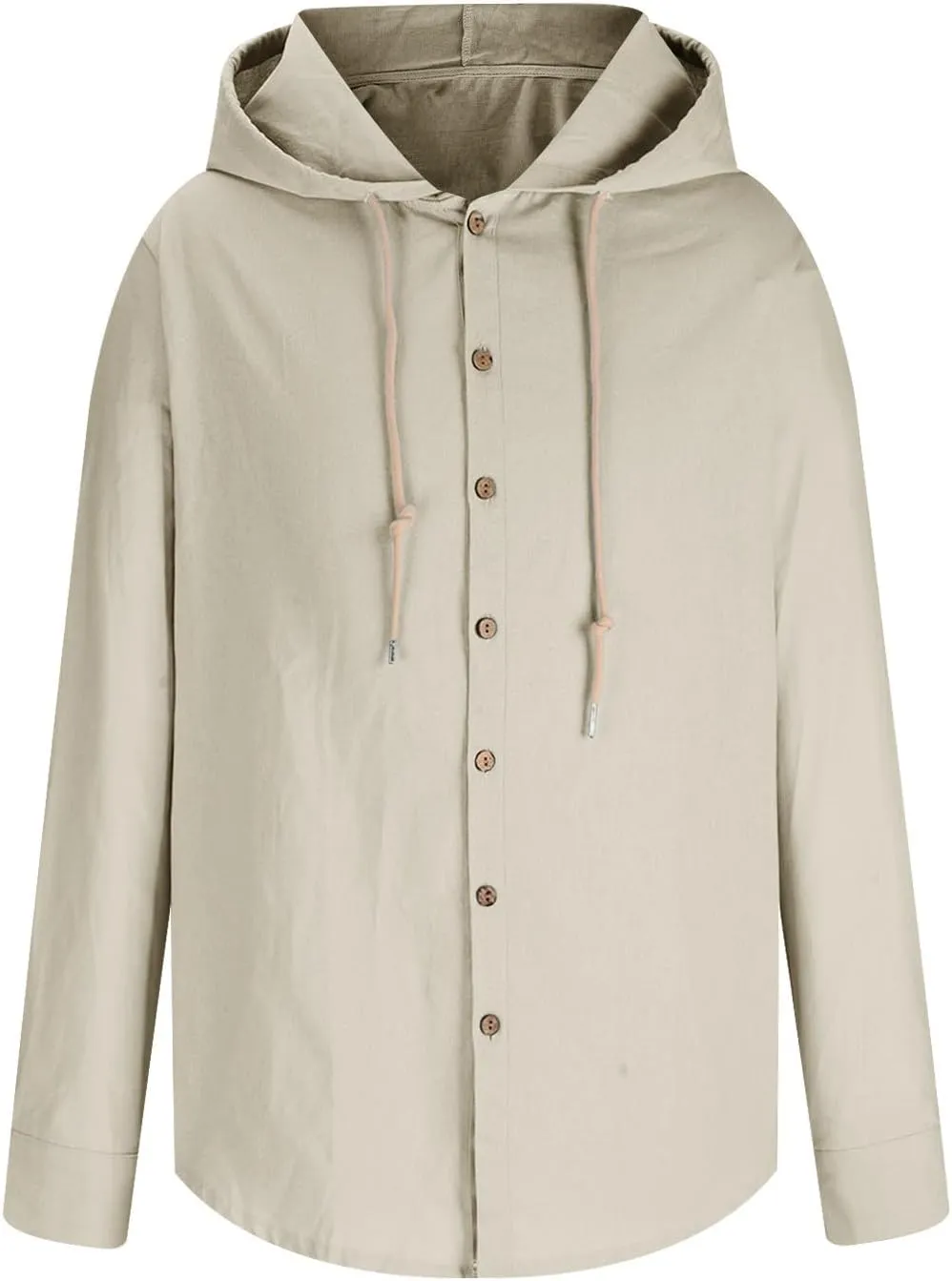 Linen Shirts for Men Casual Button Shirts Summer Cotton Linen Drawstring Hoodie Beach Long Sleeve Shirts Top with Hood