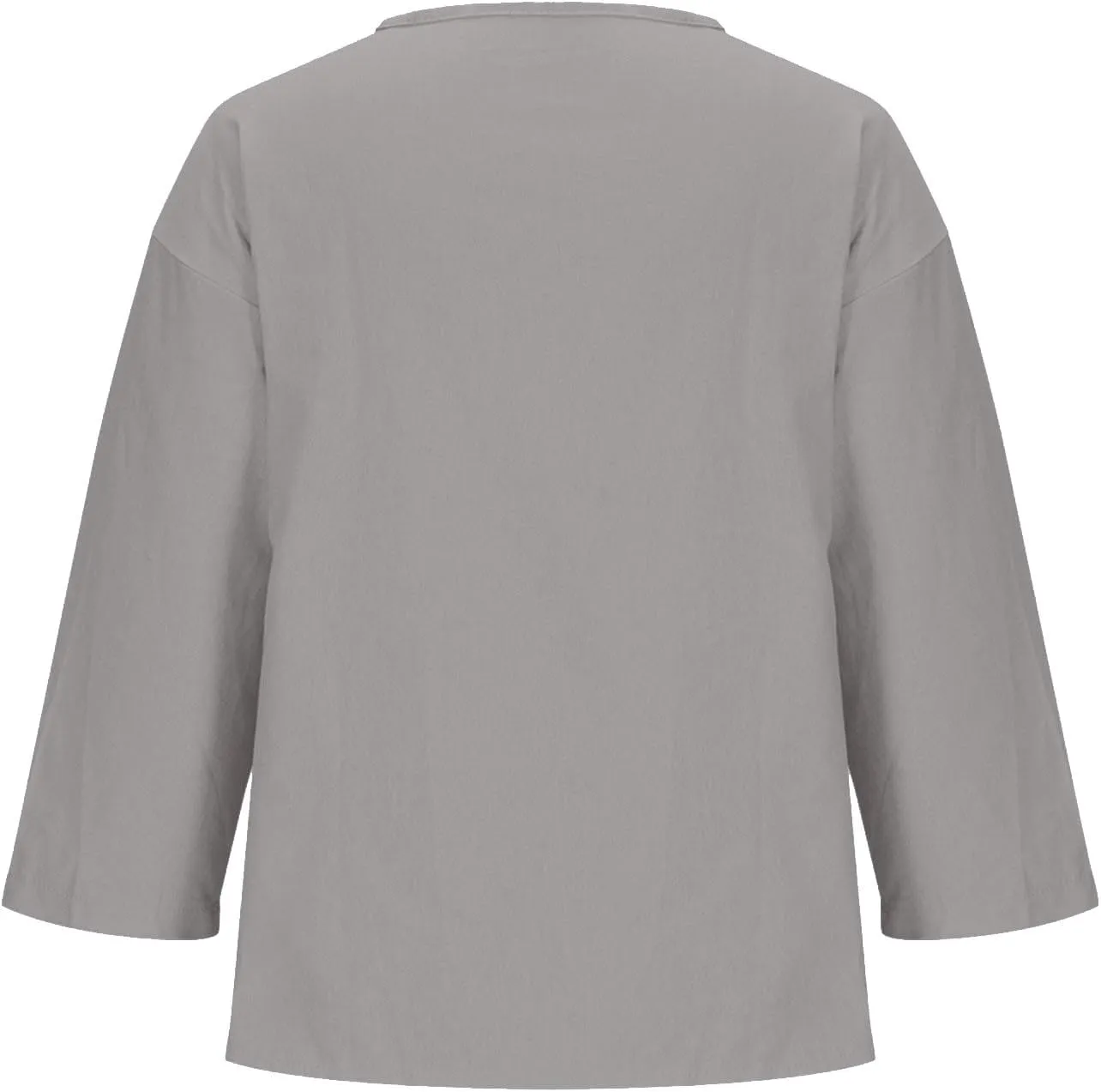 Linen Tops for Women Summer V Neck 3/4 Length Sleeve Retro Tops with Button Roll-Up Sleeve Casual Loose Fit Blouses
