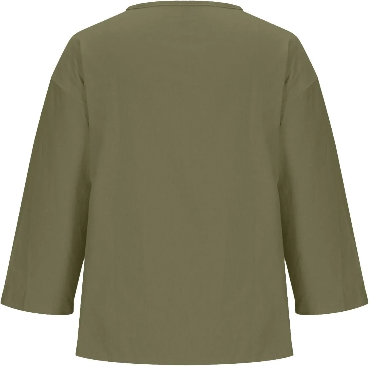 Linen Tops for Women Summer V Neck 3/4 Length Sleeve Retro Tops with Button Roll-Up Sleeve Casual Loose Fit Blouses