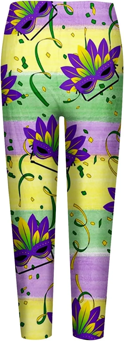 Litetao Mardi Gras Leggings for Women 2025 High Waisted Carnival Fancy Sequin Mask Printed Yoga Pants Stretch Tights Trousers