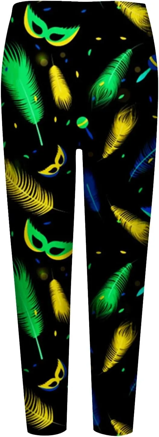 Litetao Mardi Gras Leggings for Women 2025 High Waisted Carnival Fancy Sequin Mask Printed Yoga Pants Stretch Tights Trousers