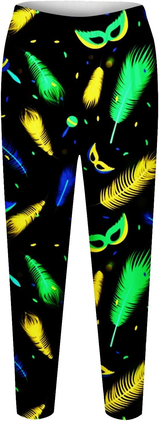 Litetao Mardi Gras Leggings for Women 2025 High Waisted Carnival Fancy Sequin Mask Printed Yoga Pants Stretch Tights Trousers