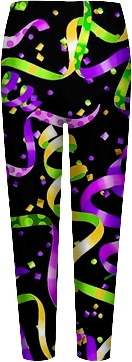 Litetao Mardi Gras Leggings for Women 2025 High Waisted Carnival Fancy Sequin Mask Printed Yoga Pants Stretch Tights Trousers