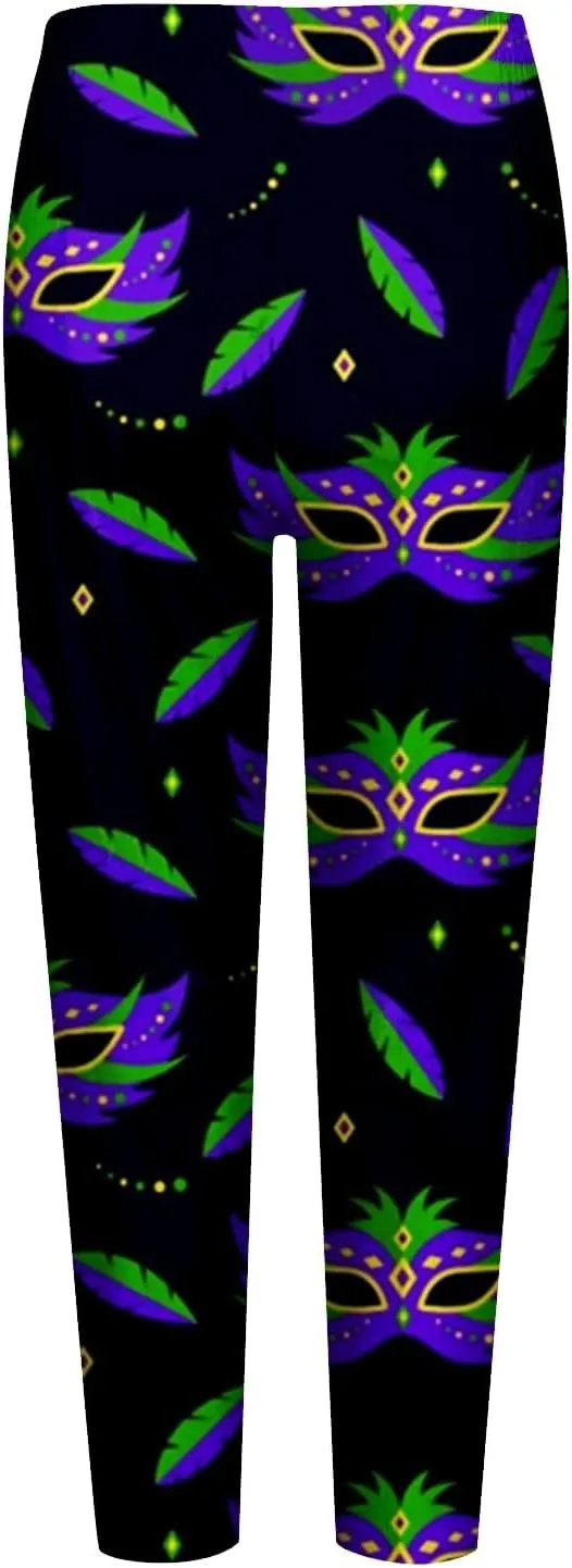Litetao Mardi Gras Leggings for Women 2025 High Waisted Carnival Fancy Sequin Mask Printed Yoga Pants Stretch Tights Trousers