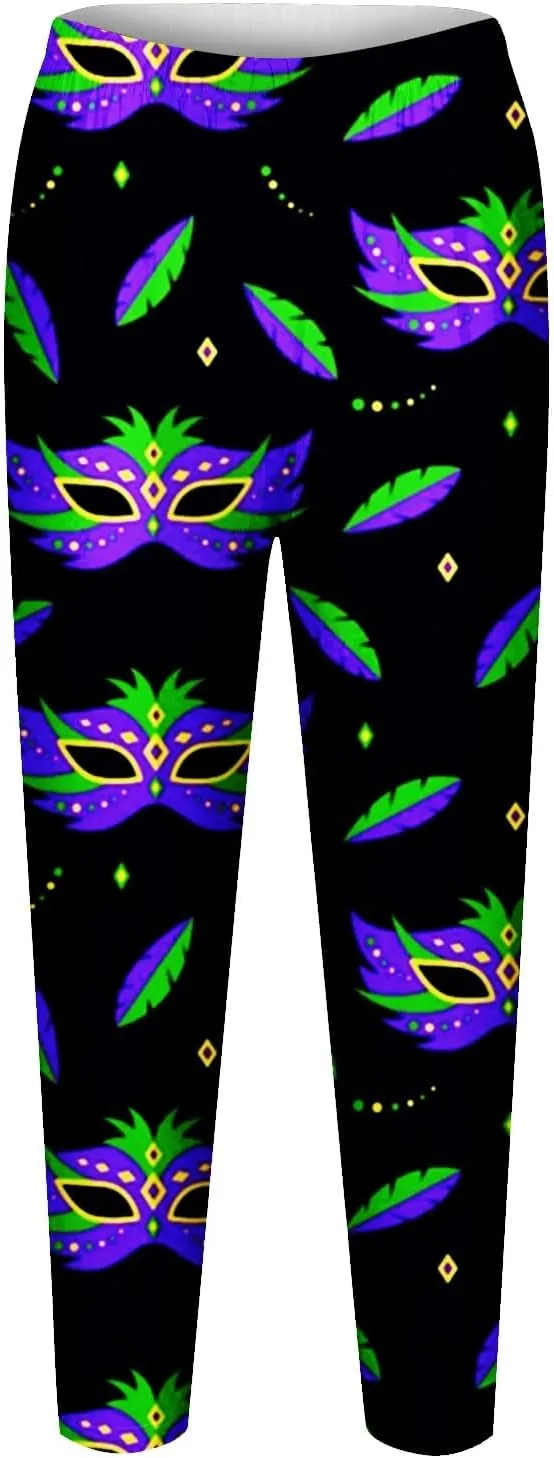 Litetao Mardi Gras Leggings for Women 2025 High Waisted Carnival Fancy Sequin Mask Printed Yoga Pants Stretch Tights Trousers