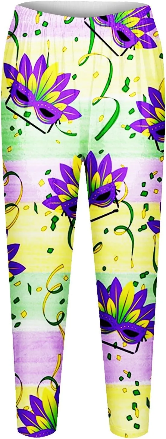 Litetao Mardi Gras Leggings for Women 2025 High Waisted Carnival Fancy Sequin Mask Printed Yoga Pants Stretch Tights Trousers