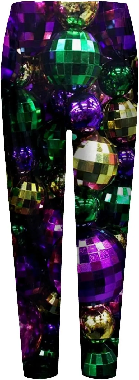Litetao Mardi Gras Leggings for Women 2025 High Waisted Carnival Fancy Sequin Mask Printed Yoga Pants Stretch Tights Trousers