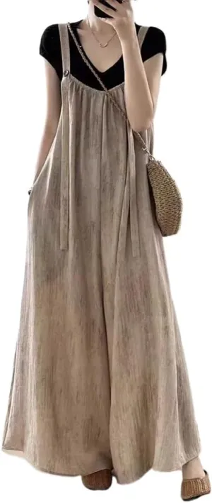 LIXINGHEITANG Cotton and linen Japanese overalls for women in summer drooping loose casual jumpsuit trousers