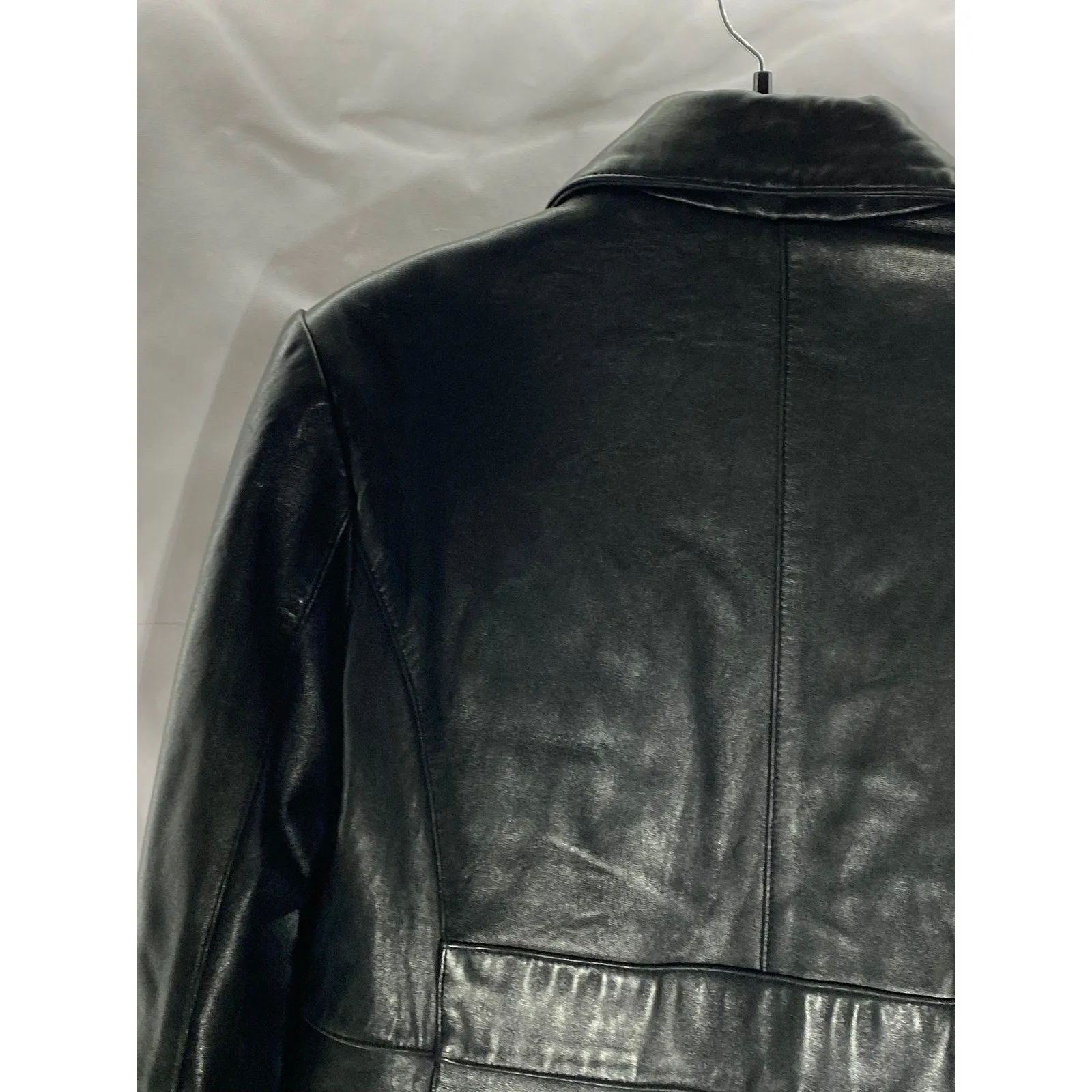 LIZ CLAIBORNE Women's Black Leather Trench Grunge Matrix Coat SZ S