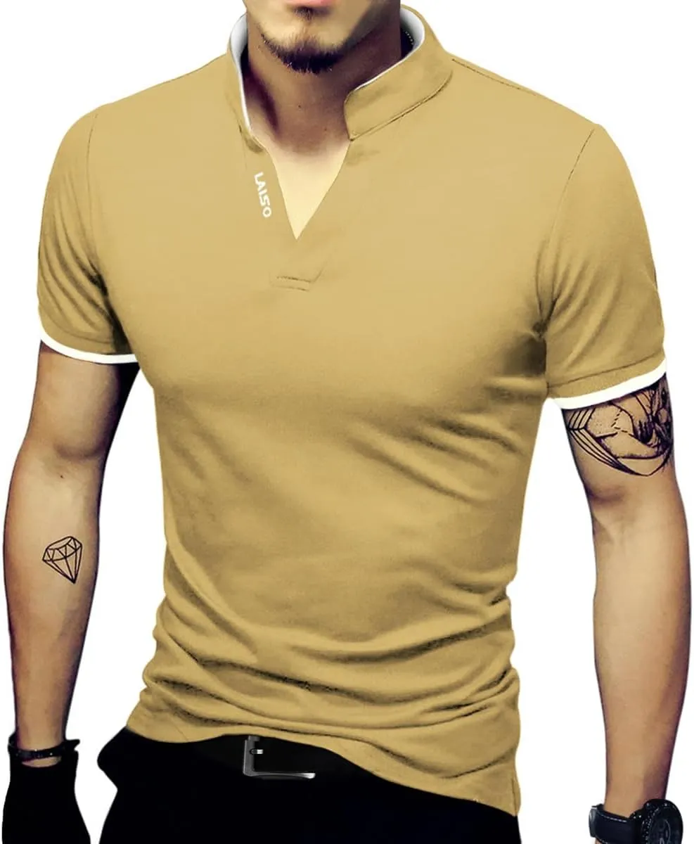 LOGEEYAR Mens Fashion Polo Henley Shirts Short/Long Sleeve Casual T-Shirts Slim Fit Cotton Polo Shirts for Men