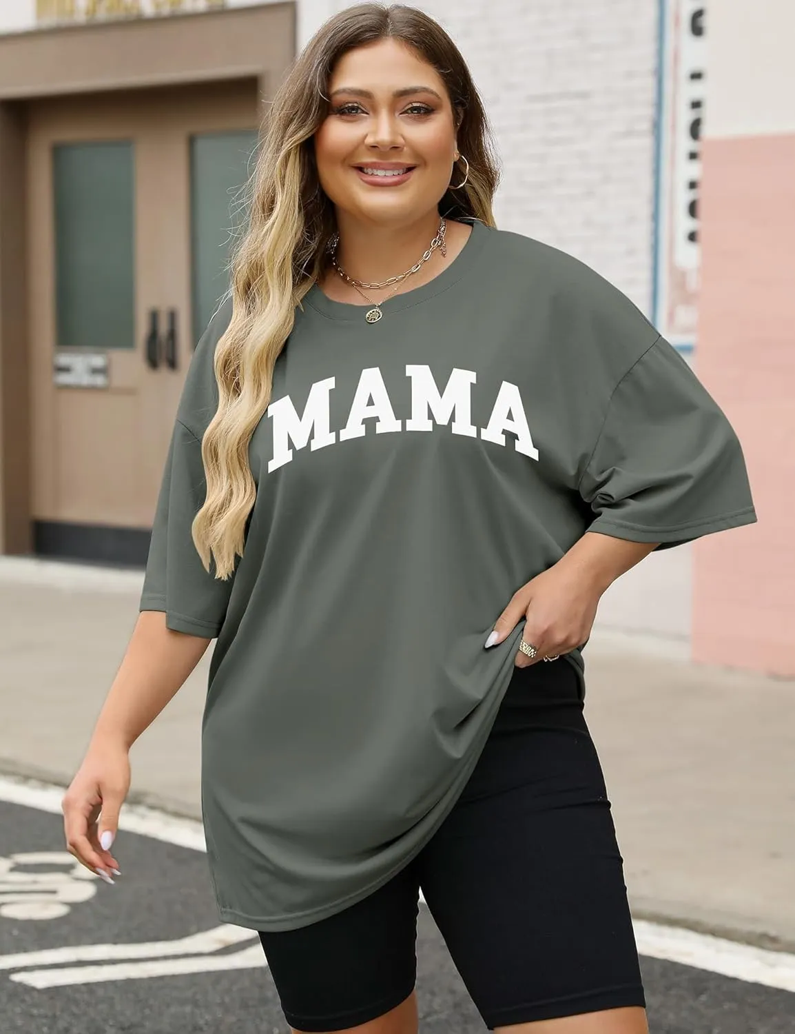 LOMON Oversized T Shirts for Women Short Sleeve Crewneck Summer Tops Loose Casual Mama Shirts Basic Tee