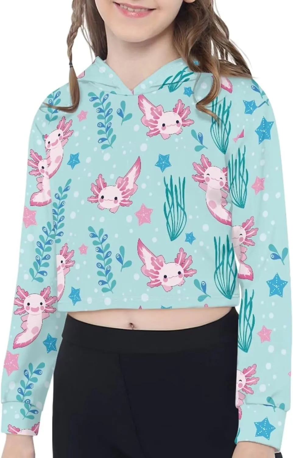 Long Sleeve Crop Tops for Girls 5-14Years Kids Hoodies & Sweatshirt