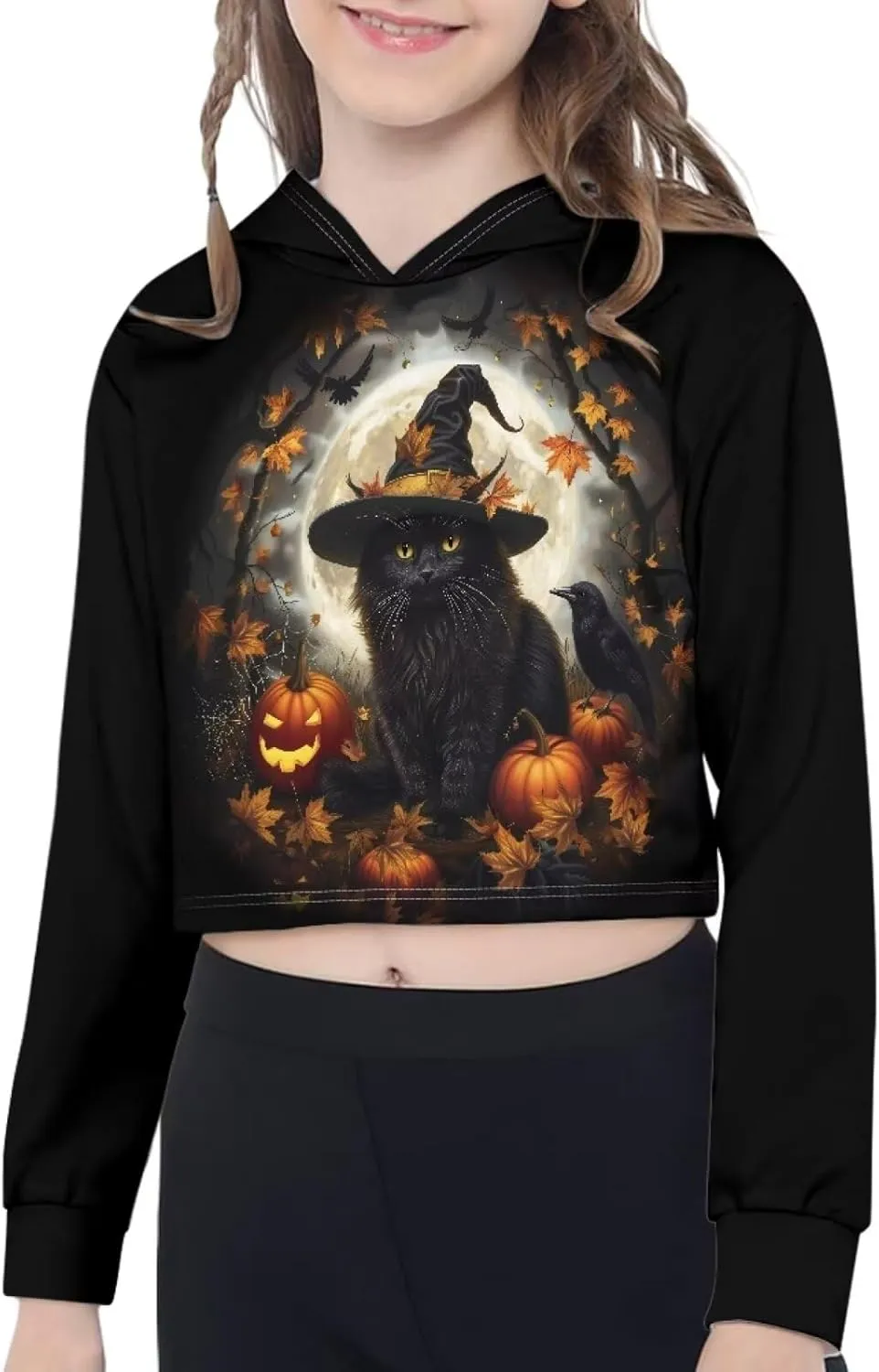 Long Sleeve Crop Tops for Girls 5-14Years Kids Hoodies & Sweatshirt