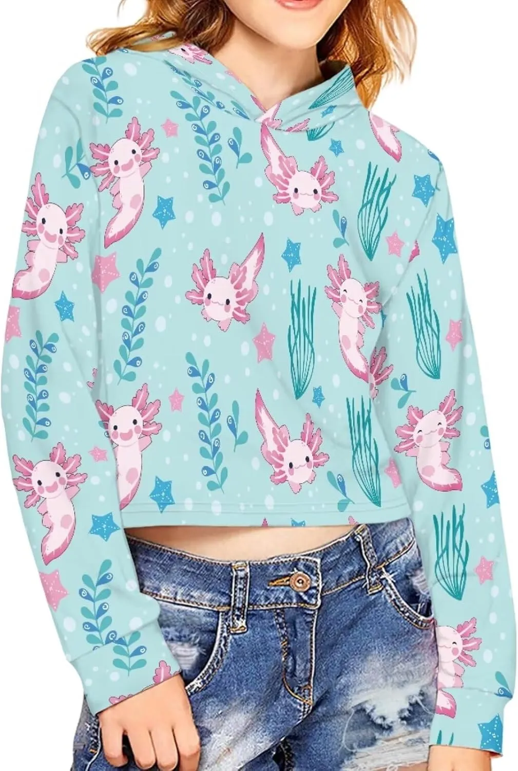 Long Sleeve Crop Tops for Girls 5-14Years Kids Hoodies & Sweatshirt