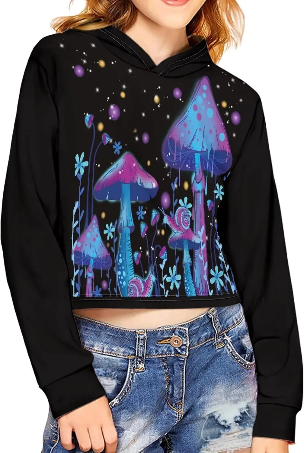 Long Sleeve Crop Tops for Girls 5-14Years Kids Hoodies & Sweatshirt