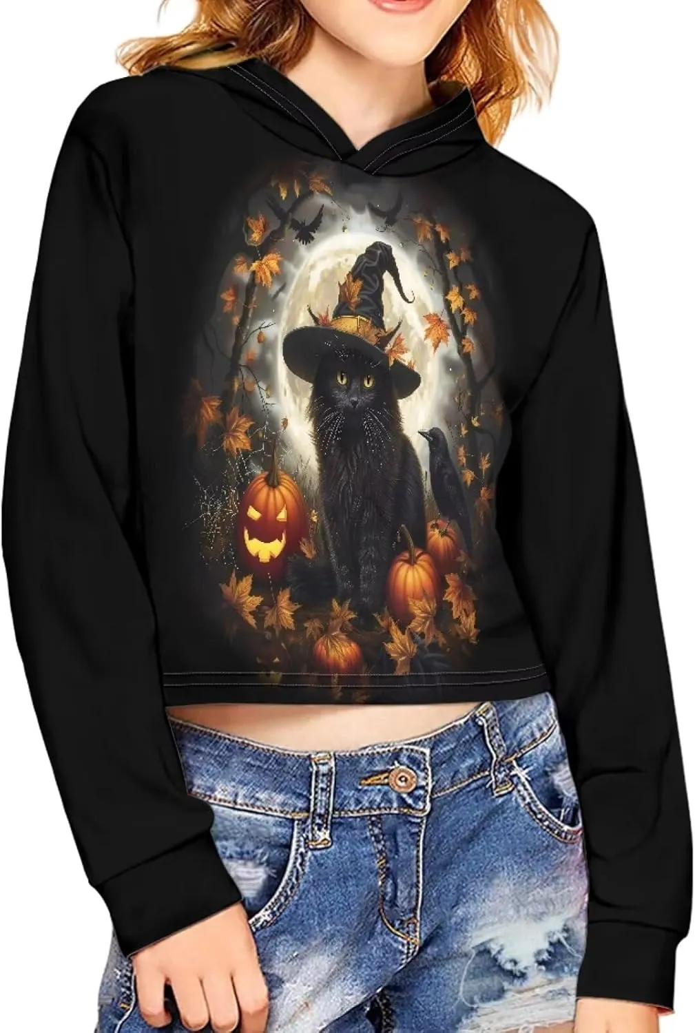 Long Sleeve Crop Tops for Girls 5-14Years Kids Hoodies & Sweatshirt