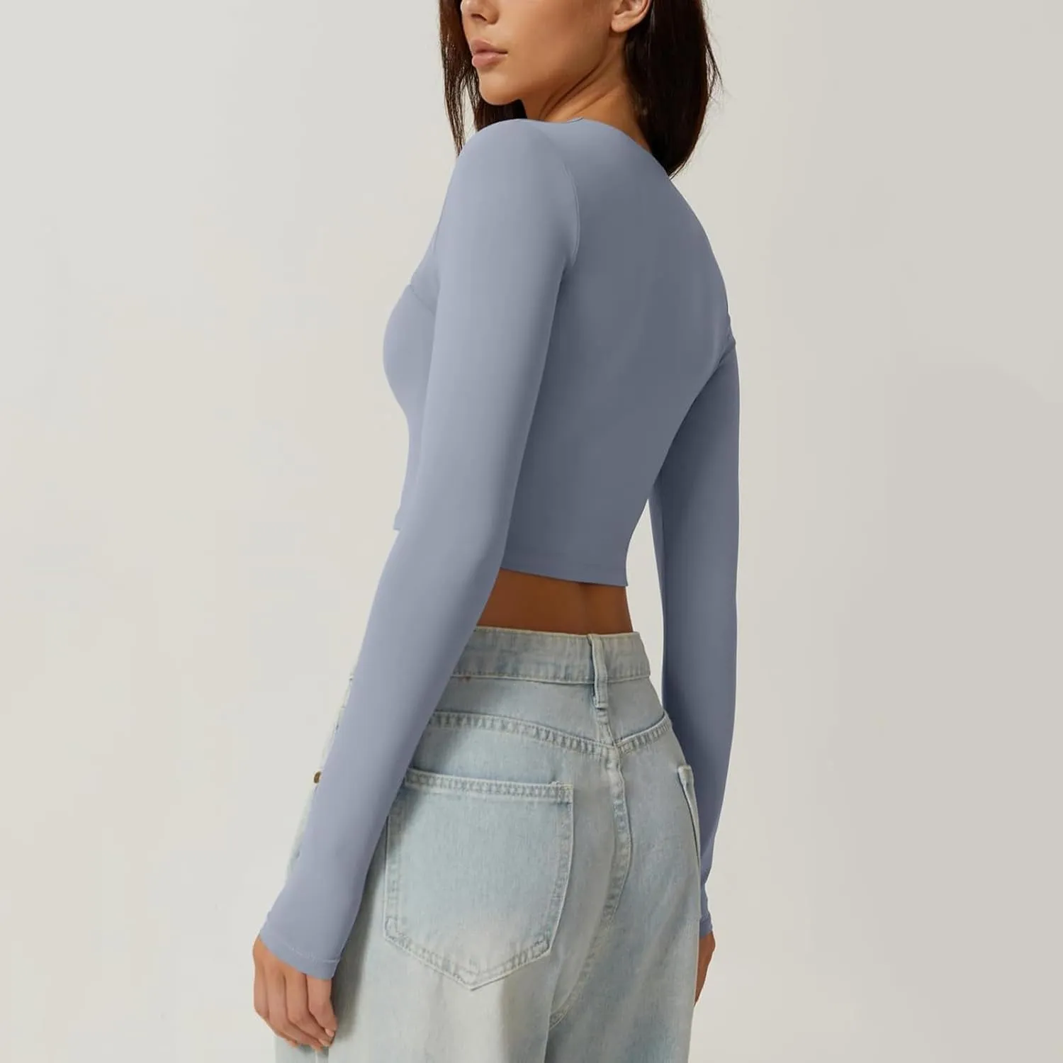 Long Sleeve Tops for Women Sexy Womens V Neck T Shirts for Women Fitted Shirts Tight Basic Tee Y2k Tunic Tshirts