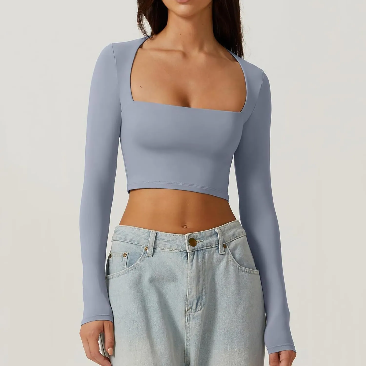 Long Sleeve Tops for Women Sexy Womens V Neck T Shirts for Women Fitted Shirts Tight Basic Tee Y2k Tunic Tshirts