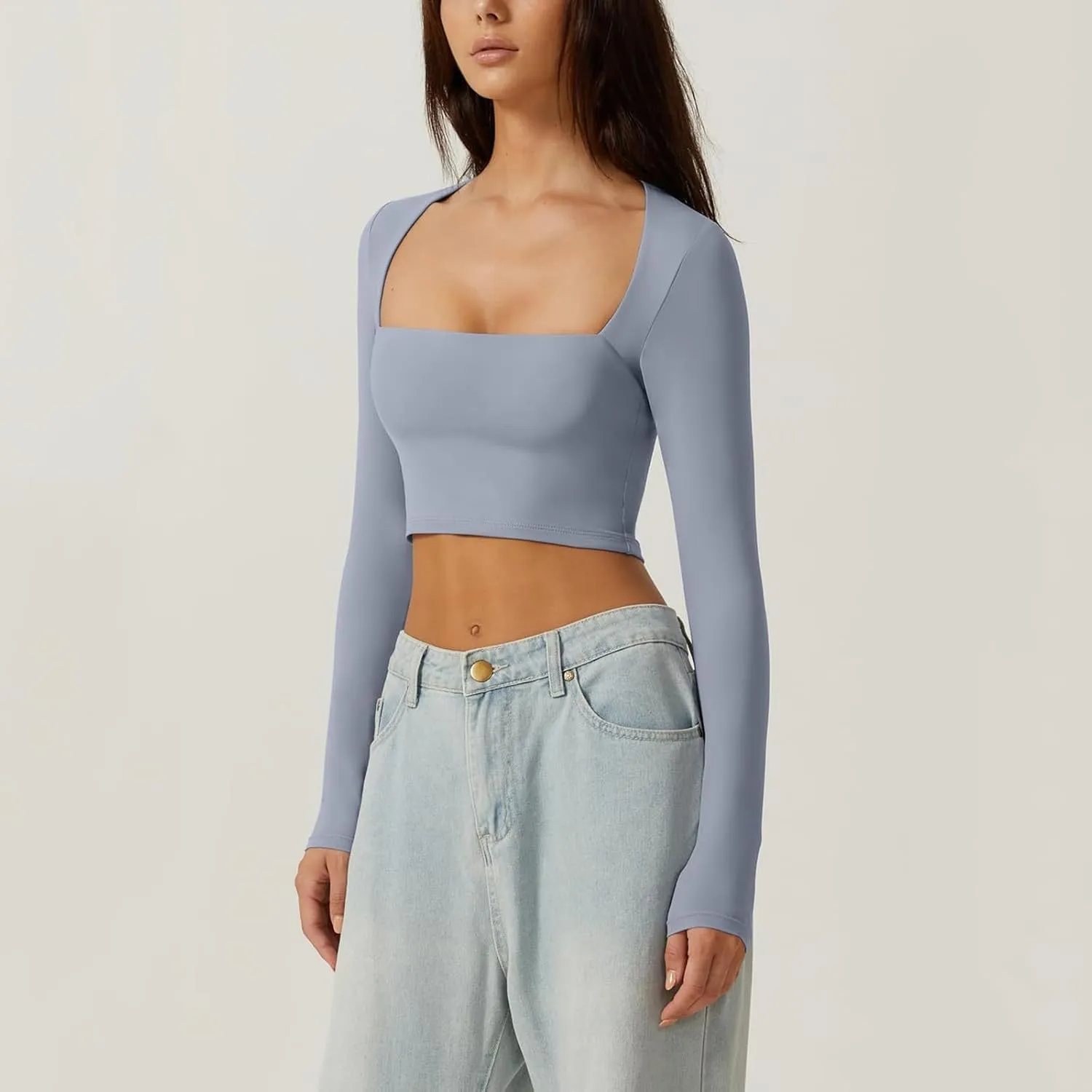 Long Sleeve Tops for Women Sexy Womens V Neck T Shirts for Women Fitted Shirts Tight Basic Tee Y2k Tunic Tshirts