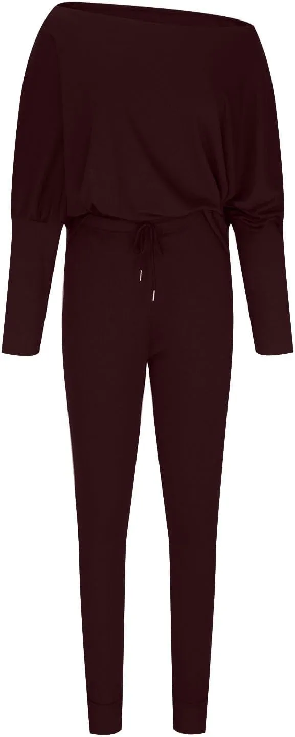 Lounge Sets for Women 2 Piece Knit Sets Off Shoulder Sweater Tops and Skinny Pants Tracksuits Comfy Pajamas Set