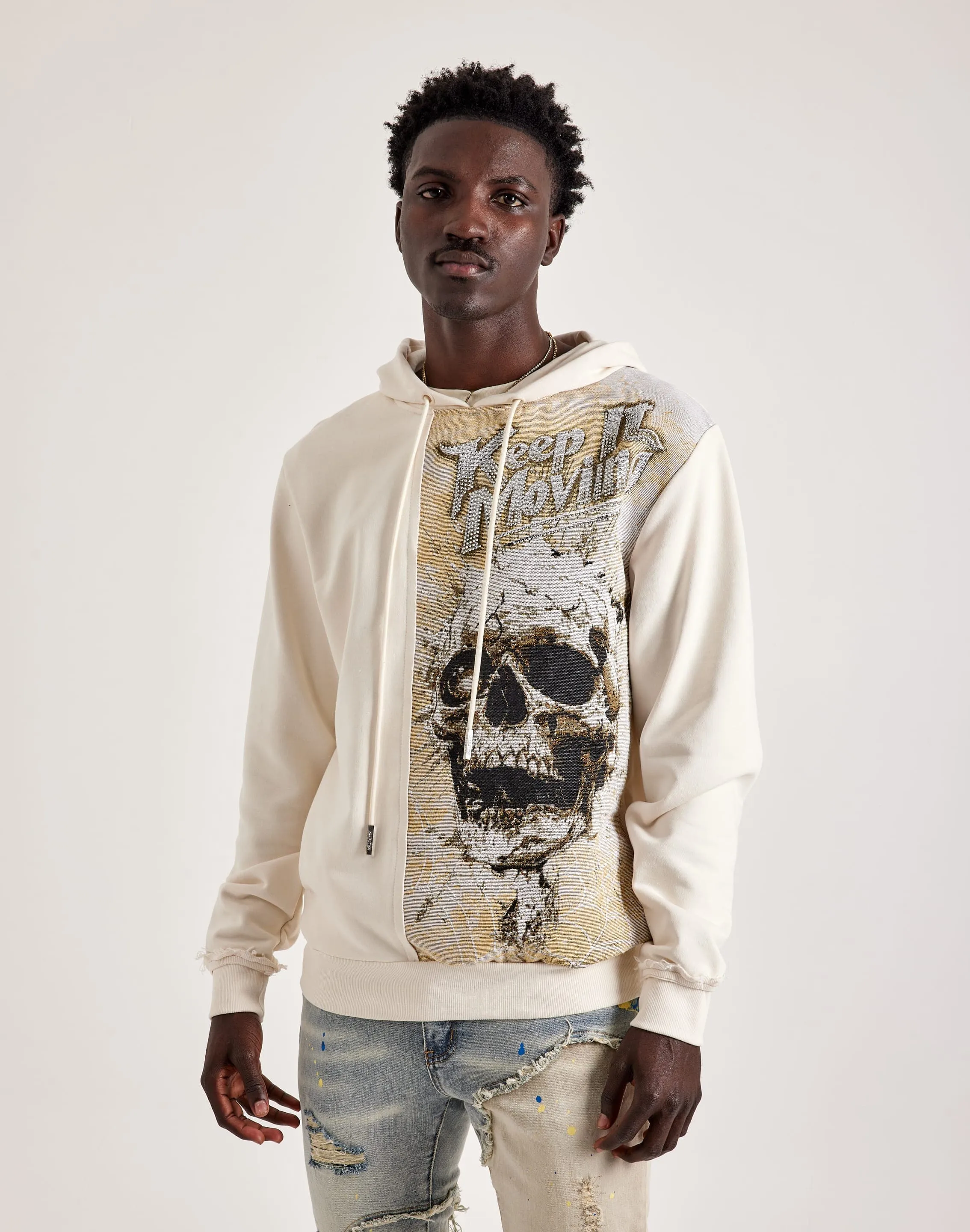 Majestik Skull Head Tapestry Mix Hoodie