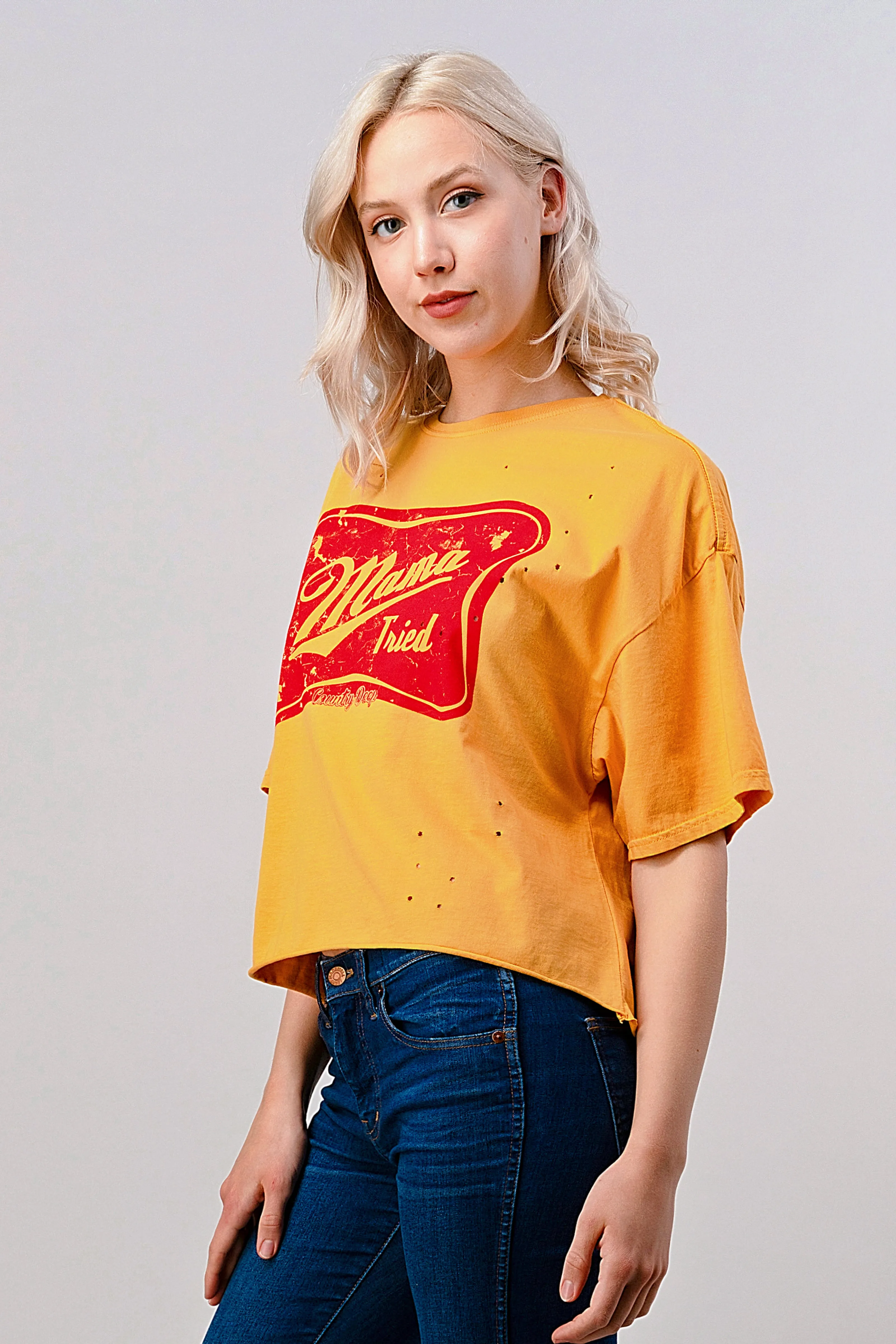 Mama Tried 1980's OVERSIZED cropped distressed t shirt