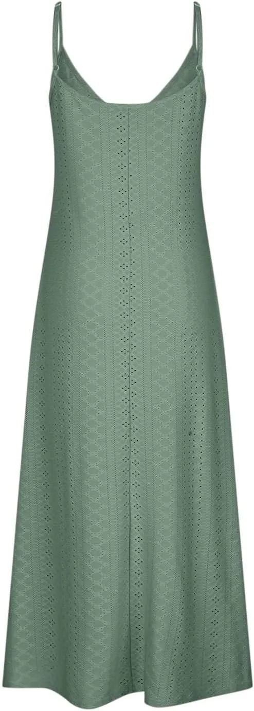 Maxi Long Dresses for Women 2025 Trendy Summer Casual V Neck Hollow Out Eyelet A Line Flowy Beach Vacation Dress