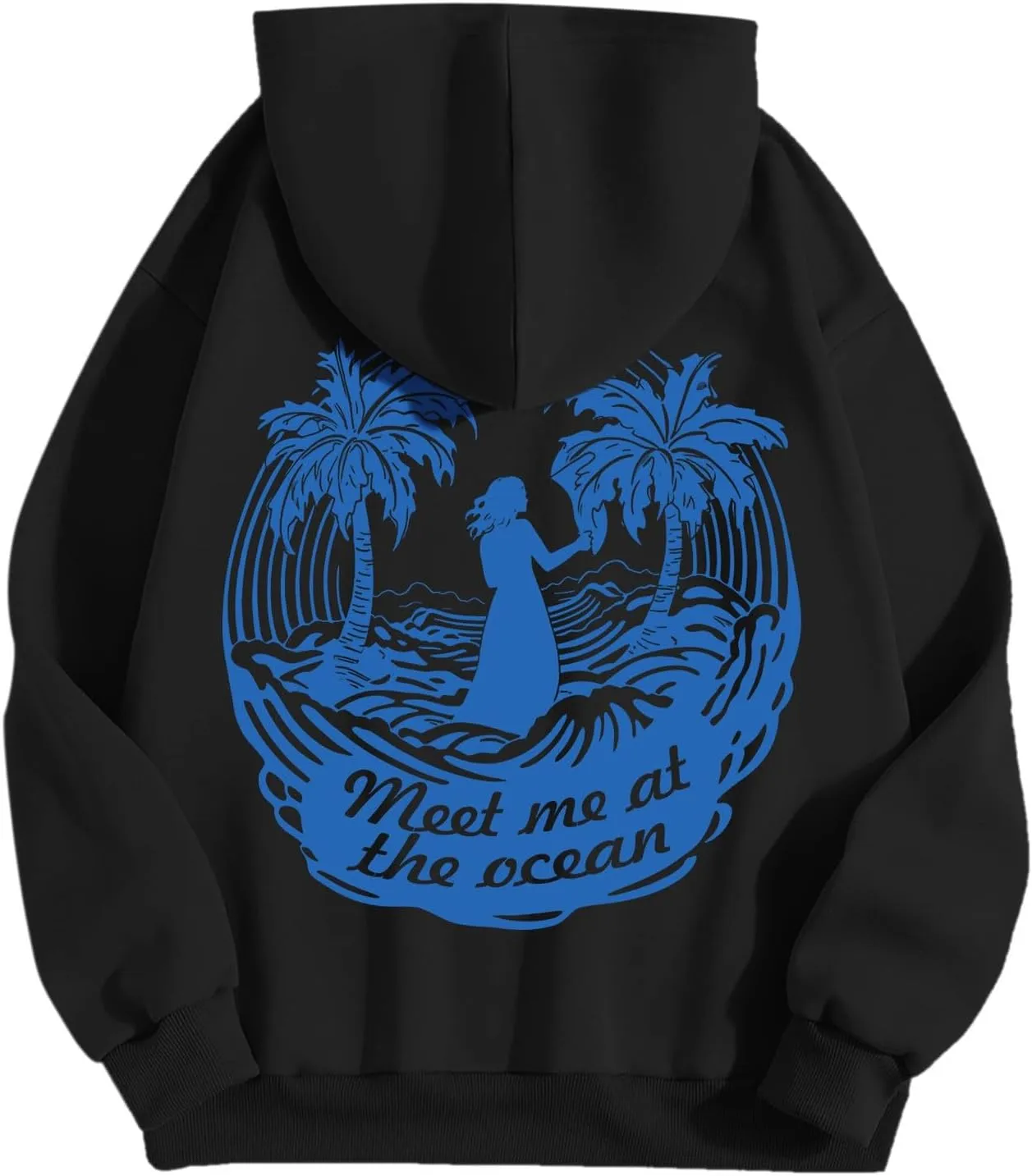 Meet Me at The Ocean Graphic Preppy Hoodies for Women Girls Cute Trendy Oversized Sweatshirts Long Sleeve Y2K Pullover Tops