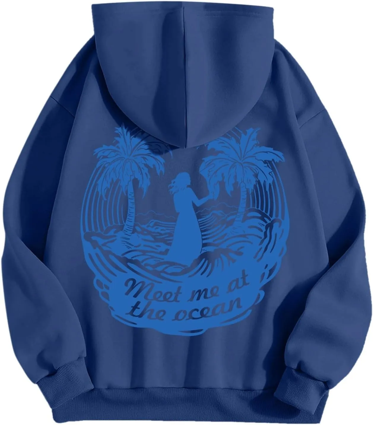 Meet Me at The Ocean Graphic Preppy Hoodies for Women Girls Cute Trendy Oversized Sweatshirts Long Sleeve Y2K Pullover Tops