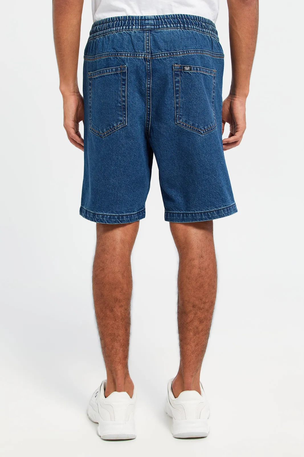 Men Blue Pull On Denim Shorts