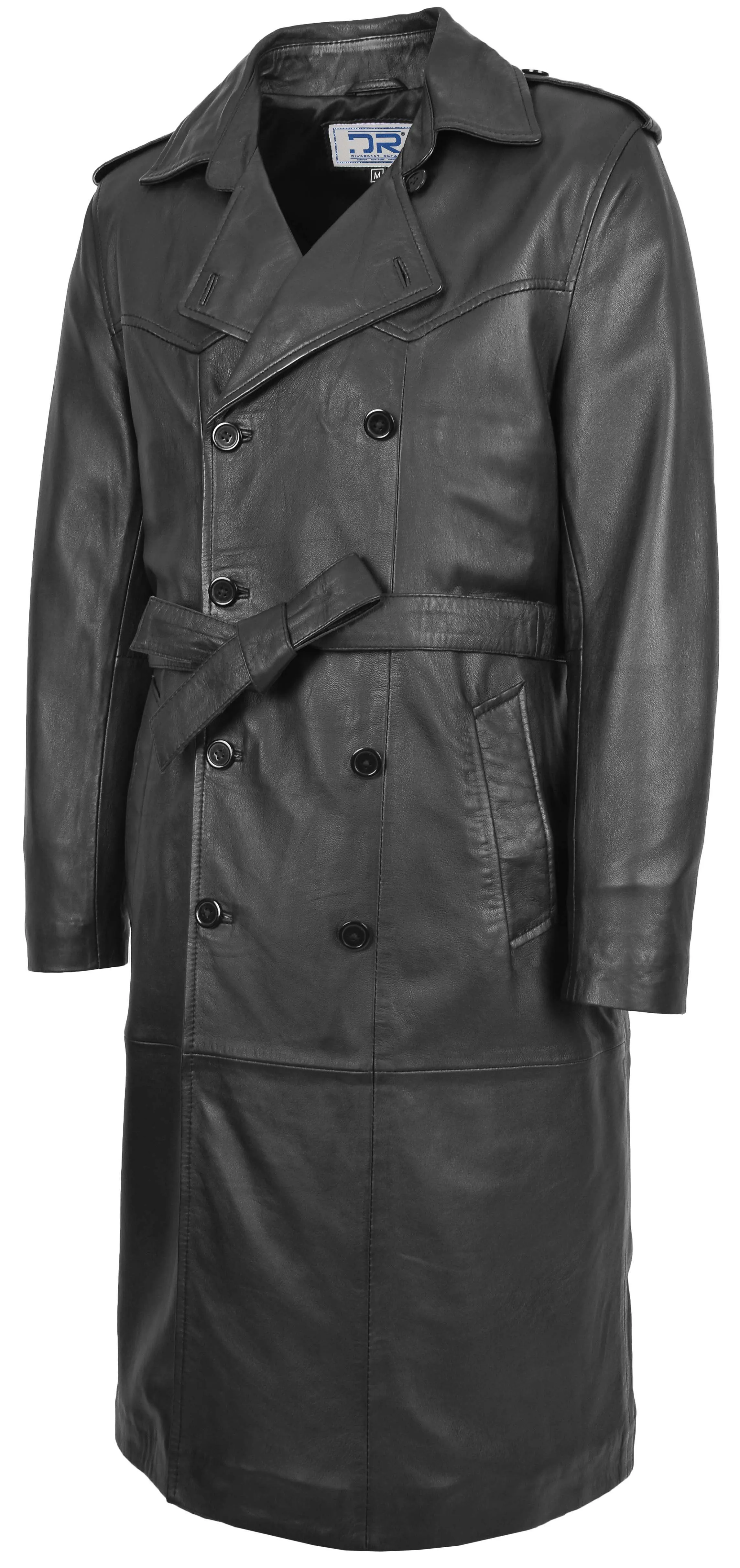 Men's 3/4 Length Genuine Leather Coat Classic Long Style Black Kristian