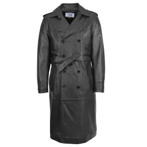 Men's 3/4 Length Genuine Leather Coat Classic Long Style Black Kristian