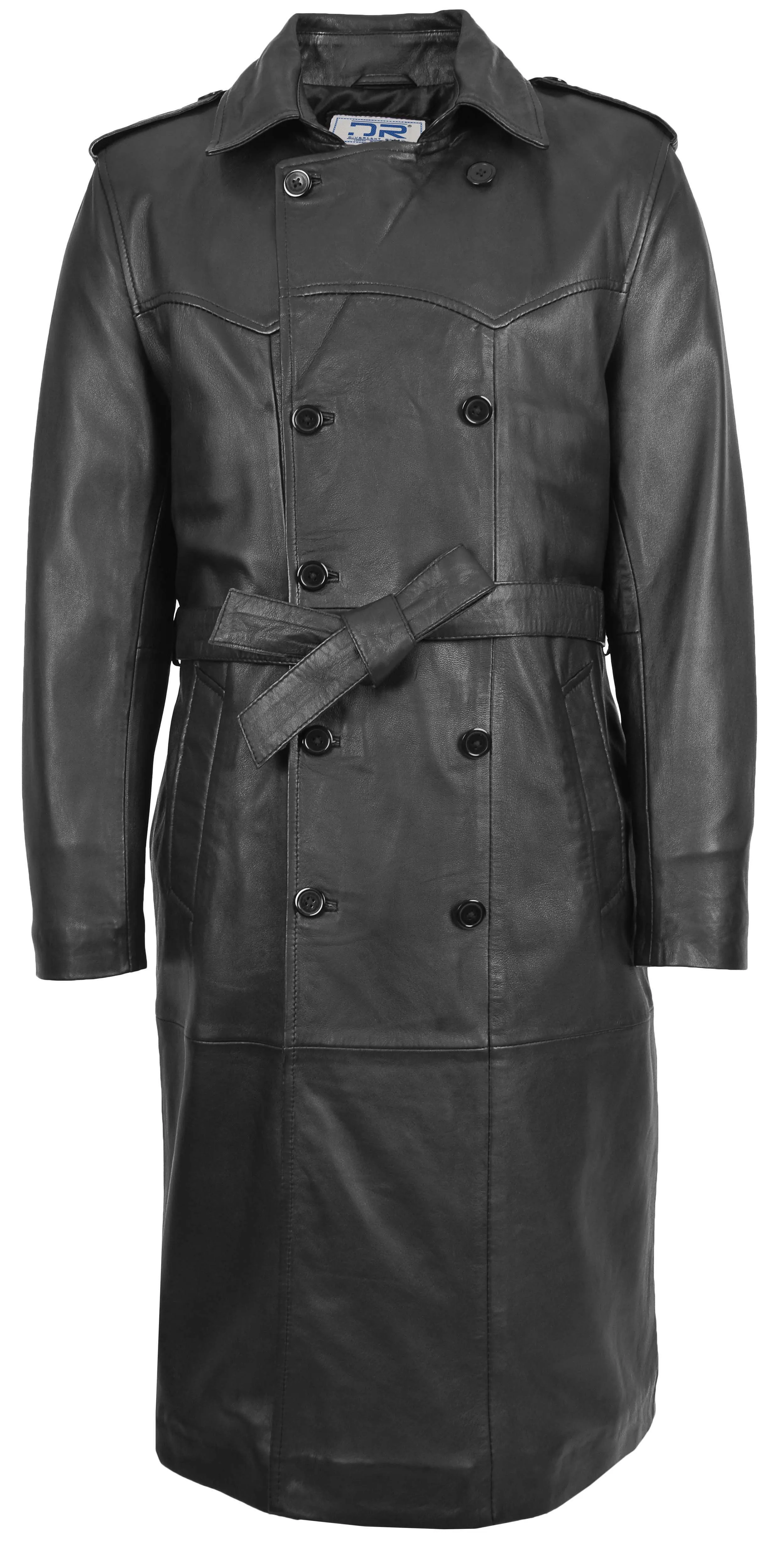Men's 3/4 Length Genuine Leather Coat Classic Long Style Black Kristian
