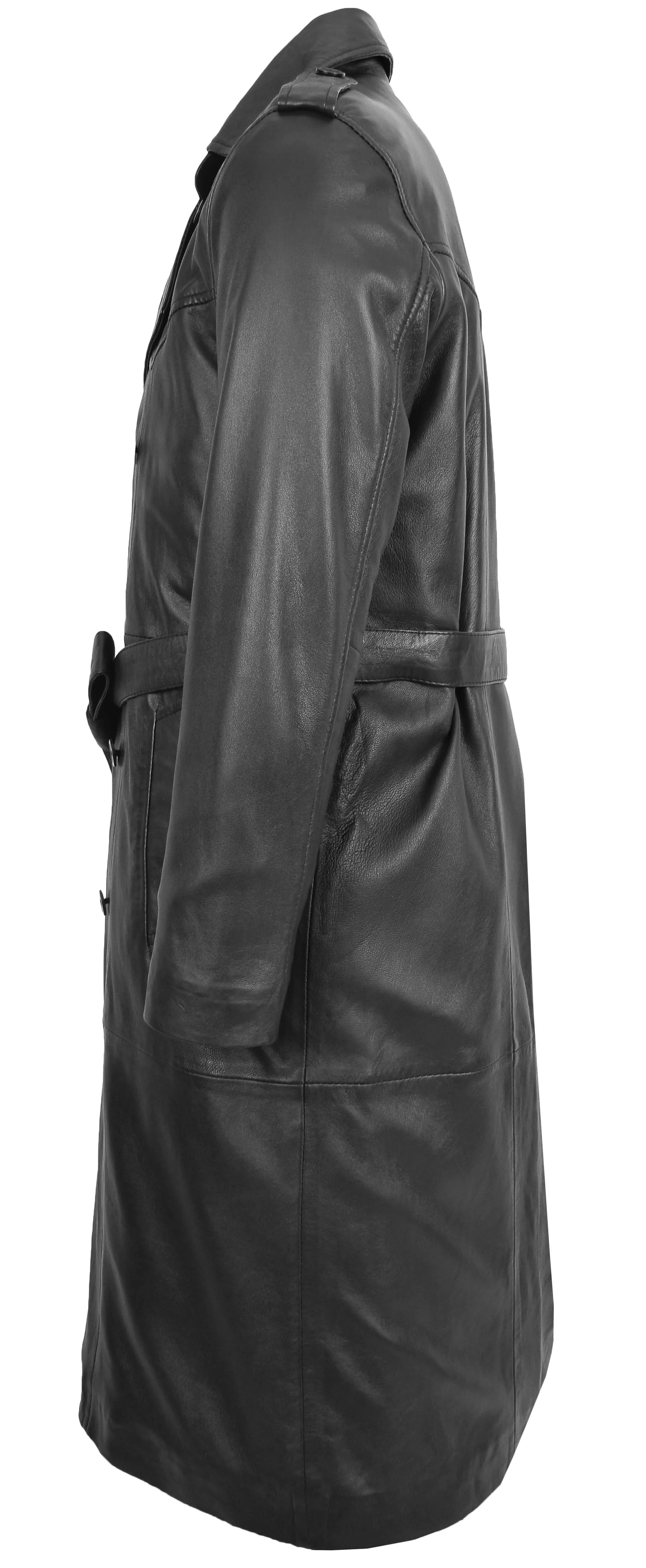 Men's 3/4 Length Genuine Leather Coat Classic Long Style Black Kristian