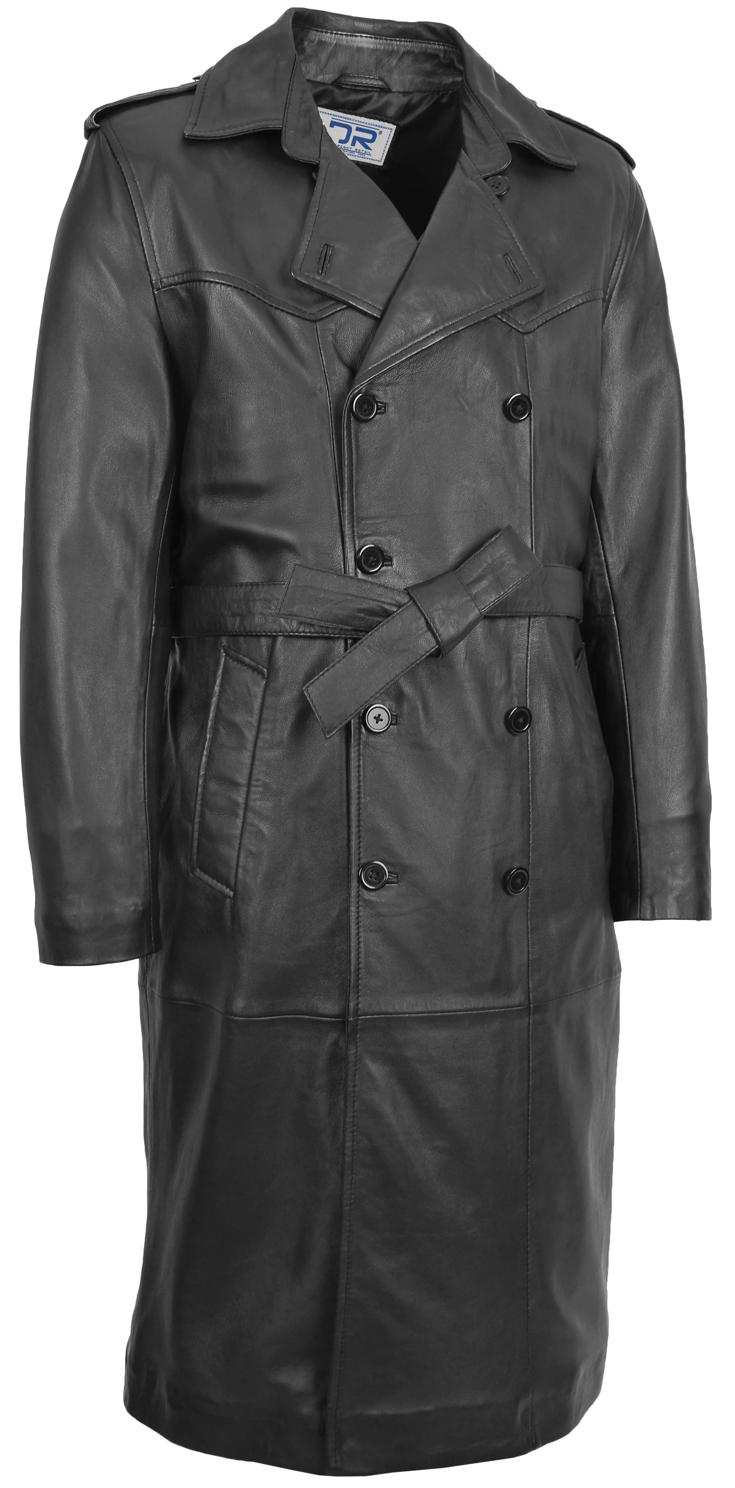Men's 3/4 Length Genuine Leather Coat Classic Long Style Black Kristian