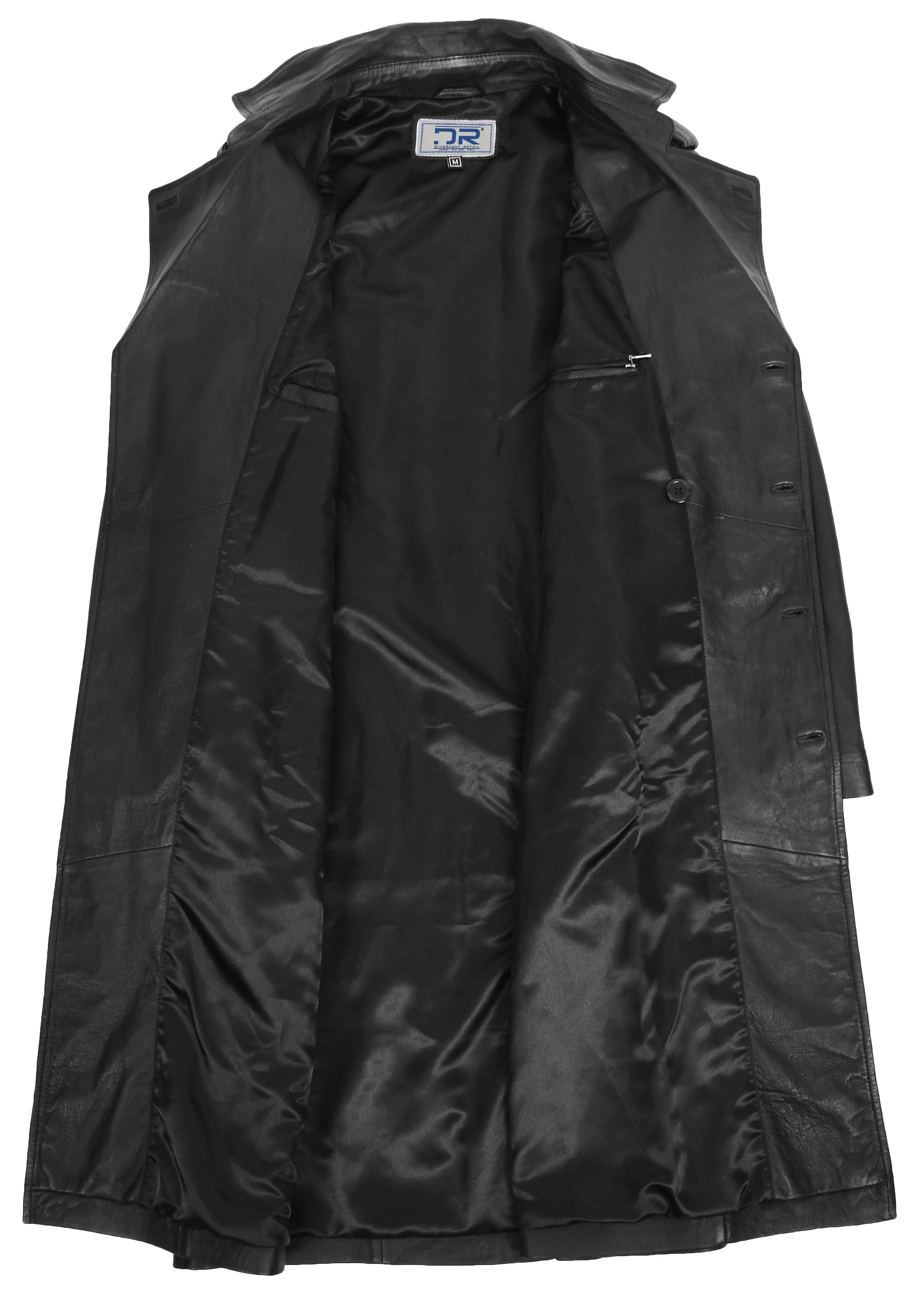 Men's 3/4 Length Genuine Leather Coat Classic Long Style Black Kristian