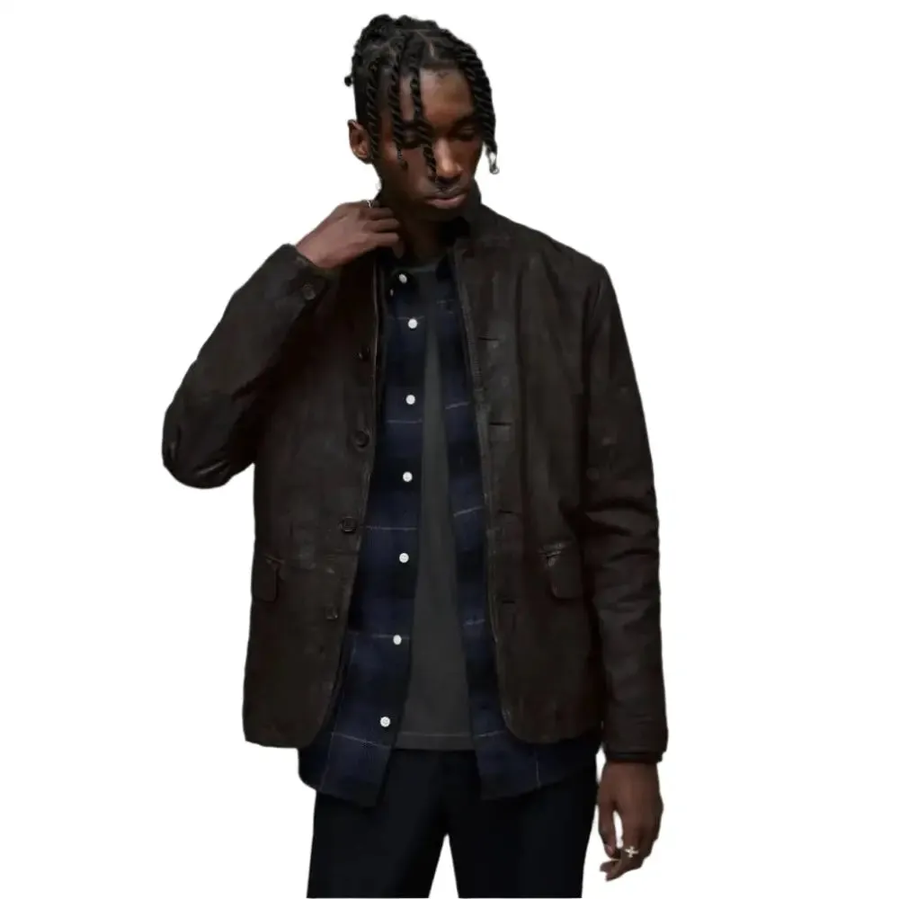 Men's Black Suede Leather Blazer - Stylish & Sophisticated