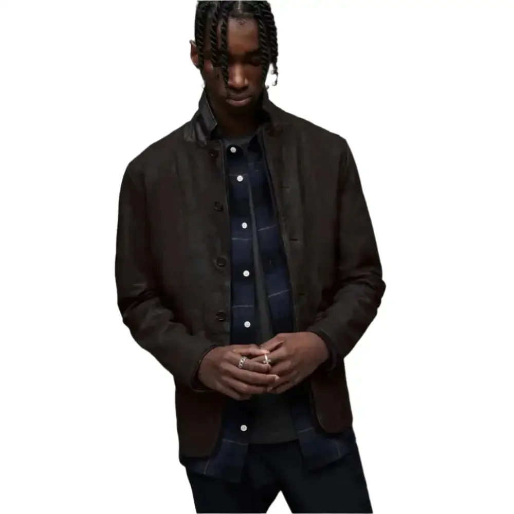 Men's Black Suede Leather Blazer - Stylish & Sophisticated