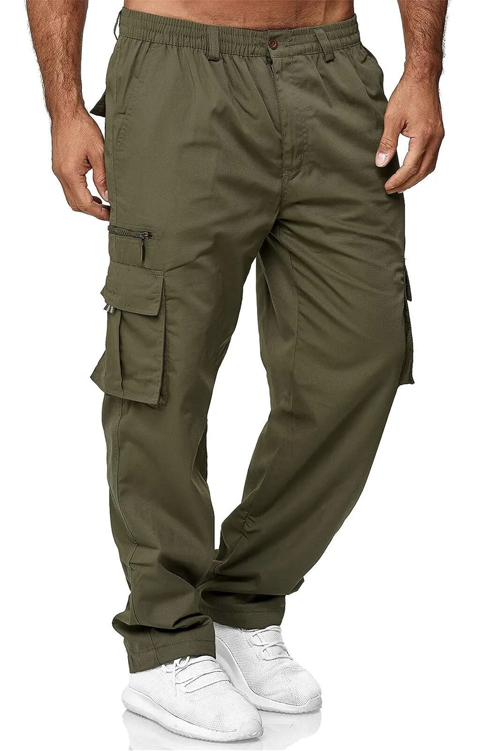 Men's Cargo Pants Relaxed Fit Sport Pants Jogger Sweatpants Tactical Loose Straight Outdoor Trousers with Pockets (Medium,Army Green)