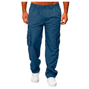 Men's Cargo Pants Relaxed Fit Sport Pants Jogger Sweatpants Tactical Loose Straight Outdoor Trousers with Pockets (Medium,Denim Blue)